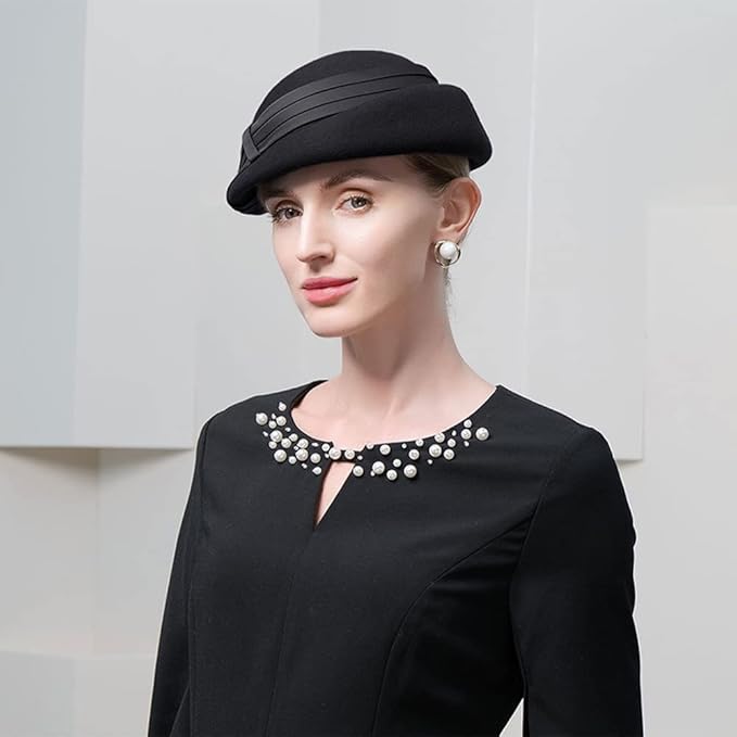 Women Wool Felt Ribbon French Fashion Vintage Millinery Beret Hats Top Cap Ladies Party Wedding Fedoras Chapeau
