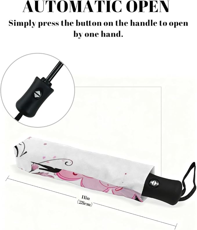 Windproof Travel Umbrella Pink Flower Butterfly Girls Compact Auto Open/Close Folding Umbrellas for Rain