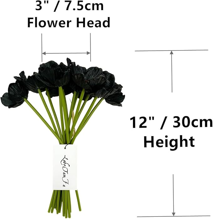 14Pcs Real Touch Anemone Poppy Bouquet for Artificial Flower Decor Kitchen Table Centerpiece Vase Home Greenery Wedding Holding Flowers Backdrop Arch Wall (Black)