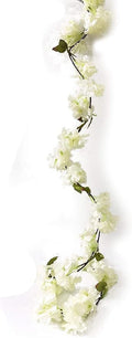 Artificial Cherry Blossom Vine Hanging Plants Faux Sakura Garland Fake Oriental Cherry Wreath Artificial Flower 5.8 FT White