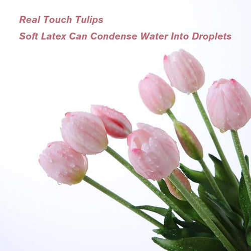 10PCS Pink Fake Tulips Artificial Flowers Real Touch Latex Faux Tulips UV Resistant Fake Flowers Bouquet for Table Home Decor Party Wedding Garden Decoration