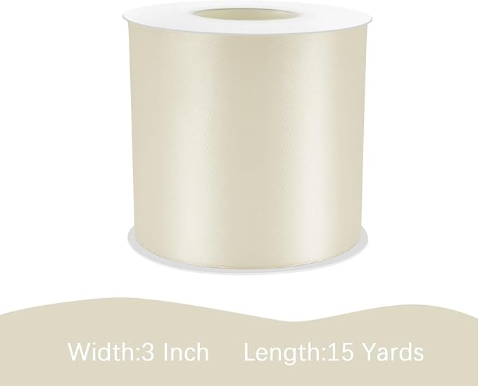 Ivory Satin Ribbon 3 inch X 15 Yards Polyester Ribbon for Gift Wrapping Very Suitable for Weddings Party Hair Bow Invitation Decorations and More