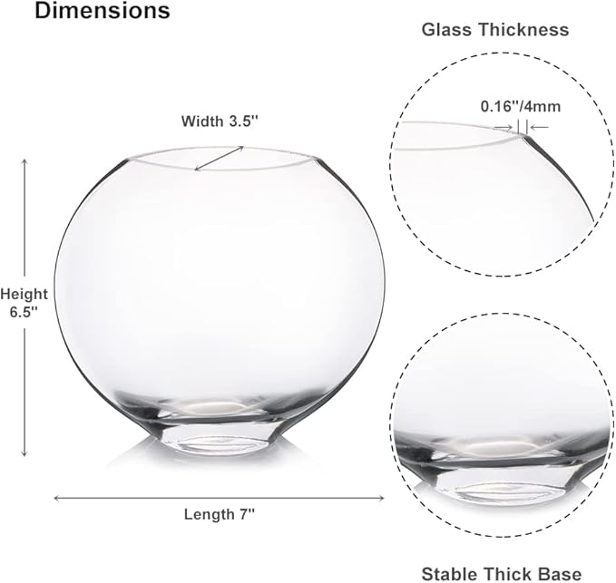 Enova Floral Unique Moon Bowl Glass Flowers Vases, H 6.50" W 3.5" L7.0 Clear Floral Container with Oval Eye Shape Opening for Desktop Decor (1 Piece)