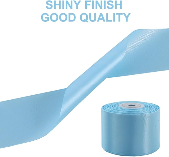 TONIFUL 2 in x 25 Yds Wide Light Baby Blue Satin Ribbon Solid Fabric Ribbons Roll for Crafts Chair Sash Valentine's Day Gift Wrapping Invitation Cards Floral Hair Bows Sewing Party Wedding Decoration