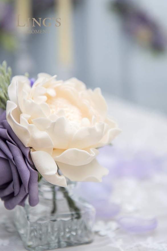 Ling's moment Flowers 16pcs Cream Blooming Peonies Artificial Flowers with Stem, Artificial Peony Flowers for DIY Wedding Decorations Centerpieces Bouquets Boutonnieres