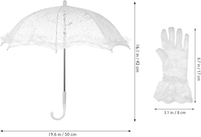 Mini Lace Umbrellas, White Embroidery Parasol Floral Lace Wrist Gloves for Women Vintage Bridal Umbrella Set for Wedding Tea Party Photography Props