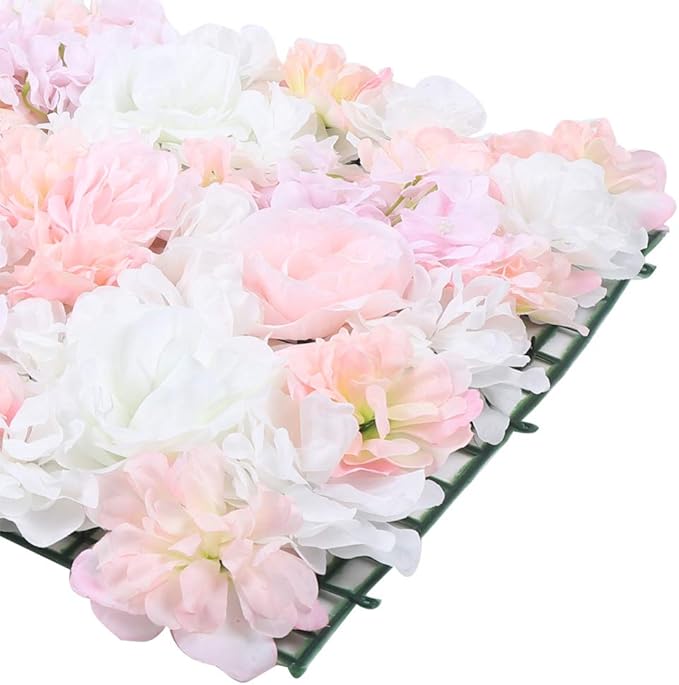 20pcs 24" x 16" Artificial Flower Wall Panel Background,3D Pink Silk Hydrangea Rose Flowers Wall Backdrop for Wedding Party Event Photo Stage Backdrop Wall Decor (Pink)