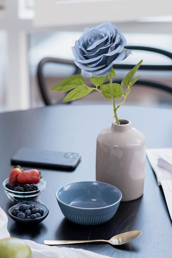 Artificial Rose Flower Dusty Blue Flowers Dusty Blue Roses Silk Flowers 12 pcs with Long Stem Silk Roses Bouquet for Wedding Bridal Shower Party Home Decoration