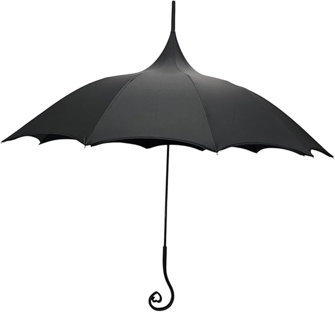 Dark Wing Auto Open Umbrella with Heart of Darkness Handle - Gothic Pagoda Top Design - 12 Rib Windproof Waterproof UV Protection - 41" Large Canopy