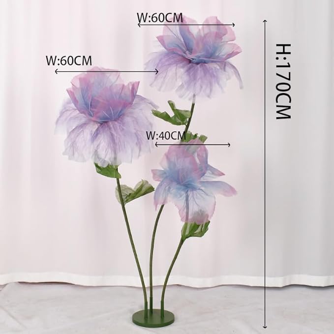 Large Artificial Flowers, 5.58ft Giant Standing Poppy Decorations, Handcrafted Huge Flowers for Wedding, Garden, Hotel, Office, Art Gallery, Photography Props & Shop Window Display (3, Purple)