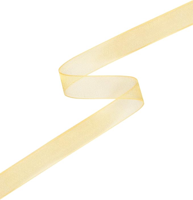 3/8 Inch Yellow Gold Shimmer Sheer Organza Ribbon Sheer Chiffon Ribbon 50 Yards-Roll Multiple Colors Available for Gift Wrapping Wedding Events Christmas Décor