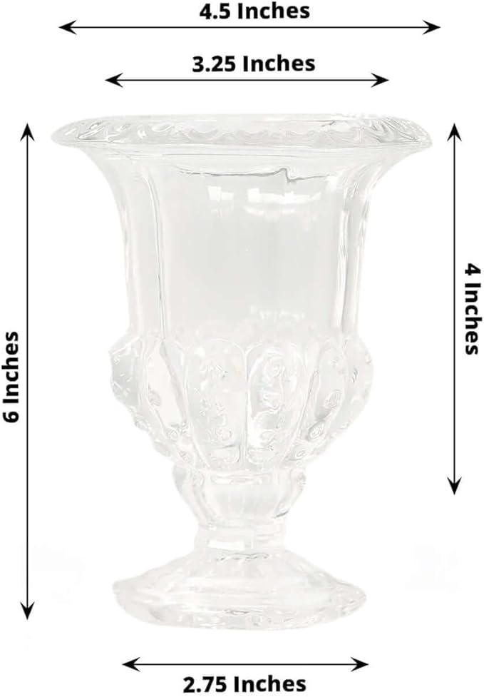 Efavormart 2 Pack Clear Glass Flower Vases in Classic Roman Urn Style, Mini Pedestal Vase Table Centerpieces - 6"