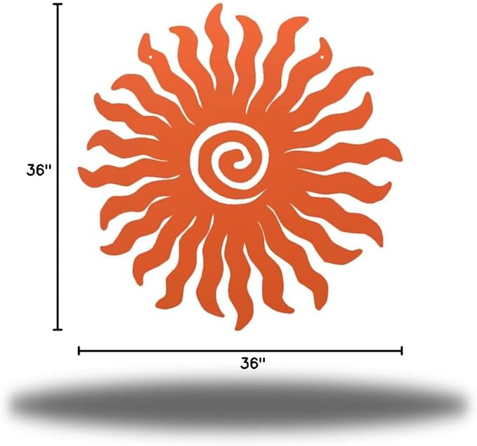 Riverside Designs Sunburst Metal Wall Art Steel Outdoor Decor - Heavy-Duty and Waterproof - Made in USA (36", Coral)