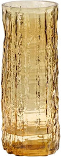Clear Glass Vase Cylinder 7" Ribbed Thickened Flower Vase Crystal Vase for Modern Centerpieces Home Decor Living Room Bedroom Dining Table Office Wedding Decoration Gift (Amber)