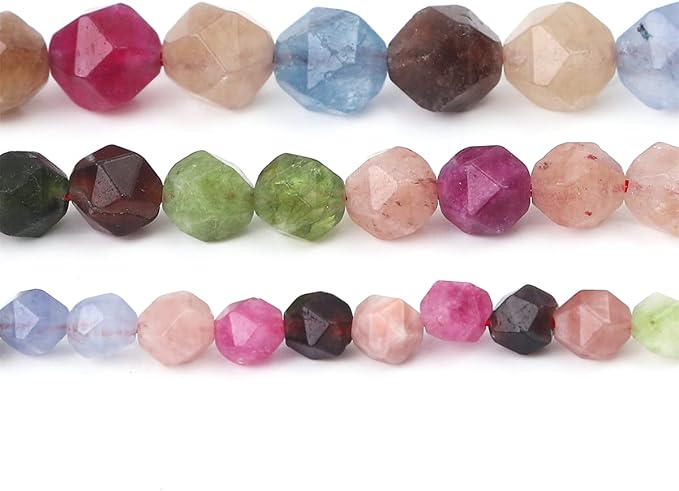 Faceted Natural Tourmaline Agate Stone Round Beads 6mm 36cm/Strand for Jewelry Making