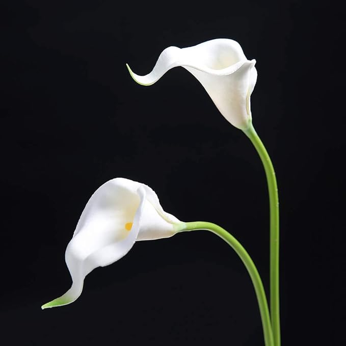 DuHouse 20Pcs Artificial Calla Lily Flower Real Touch Latex Flowers for DIY Wedding Bouquet Party Home Decor (White-Yellow Core)