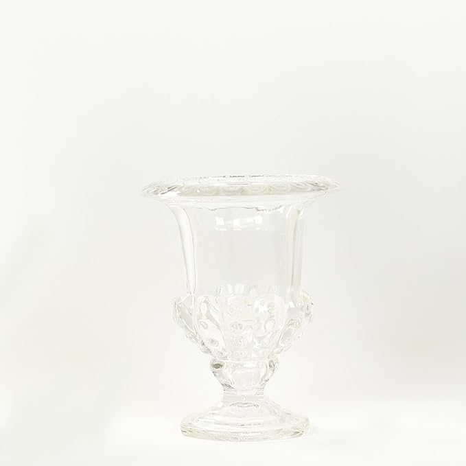 Efavormart 2 Pack Clear Glass Flower Vases in Classic Roman Urn Style, Mini Pedestal Vase Table Centerpieces - 8"