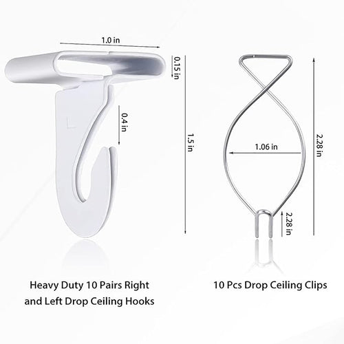 20 Drop Ceiling Hooks for Classrooms & Offices, White Heavy Duty Ceiling Hooks for Hanging Plants & Decorations, Metal T-Bar Hooks for Suspended Drop Ceiling Tiles…