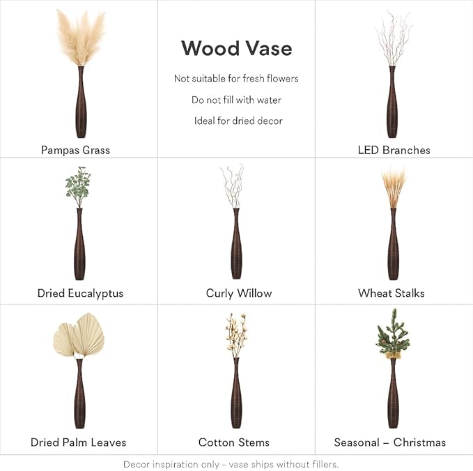Leewadee Large Brown Home Decor Floor Vase - Wooden 41 inch Tall Farmhouse Decor Flower Holder for Fake Plant and Pampas Grass