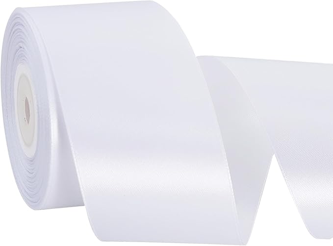TONIFUL 2 Inch x 25 Yards Wide White Satin Ribbon Solid Fabric Ribbon for Gift Wrapping Crafts Chair Sash Eternal Flower Invitation Cards Hair Bows Sewing Party Wedding Decoration Halloween Christmas