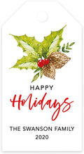 Andaz Press Personalized Christmas Holiday Season Classic Gift Tags, Happy Holidays Custom Family Name and Year, Holly Leaf Design, for Holiday Events, Parties, and Favors, 60-Pack