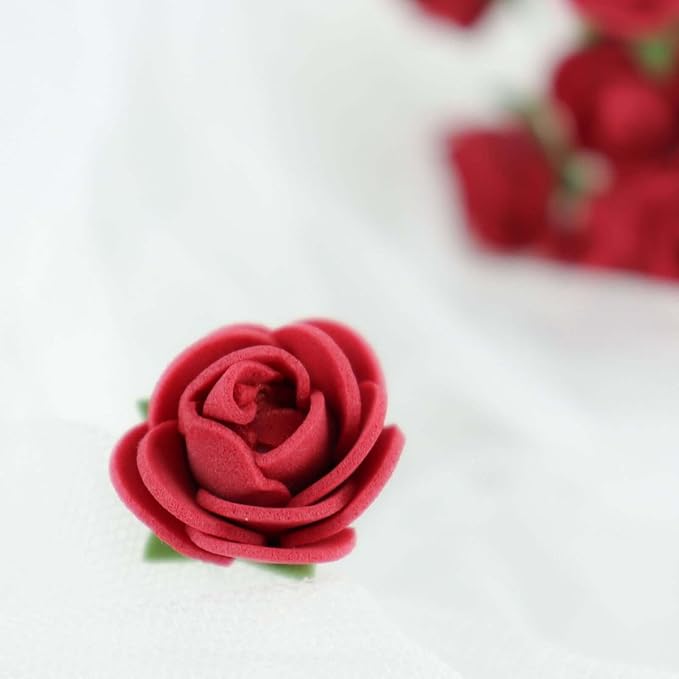 Efavormart 48 Roses | 4" Tall Burgundy Real Touch Artificial DIY Foam Rose Flowers with Stem, Craft Rose Buds