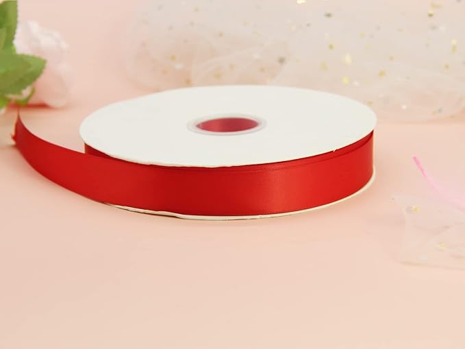Red Double Faced Satin Ribbon 1 inch Flower Boutique Gift Wrapping Ribbon 25mm 100yards Continuous Fabric Silk Bow Ribbon- DIY Crafts Hair Headband-Sewing-Wedding Decorations-Valentine's Day