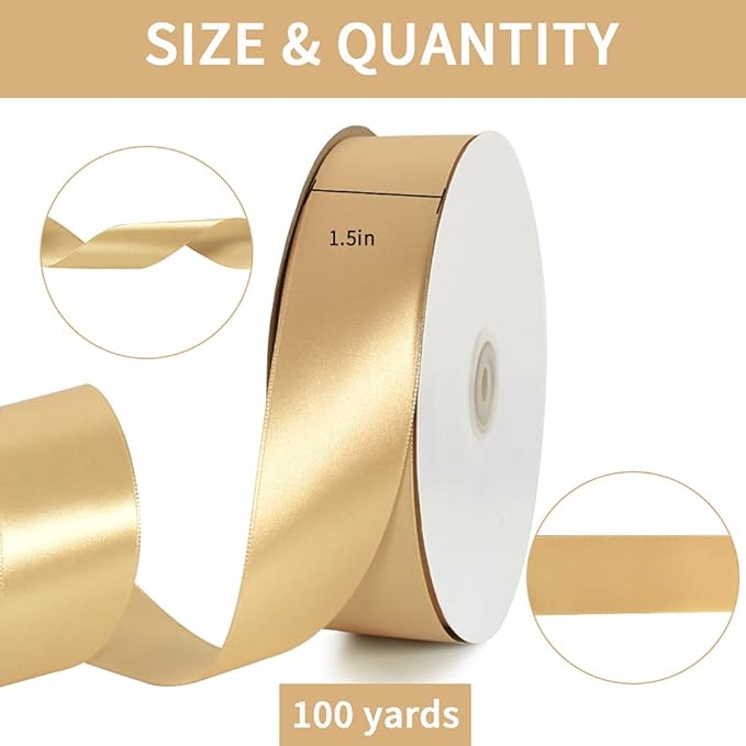 TONIFUL Gold Satin Ribbons - 1-1/2 Inch 100 Yards Satin Ribbons for Gift Wrapping Flowers Bouquets Wrapping for Chair Sash Birthday Valentine's Day Wedding Christmas Party Decorations