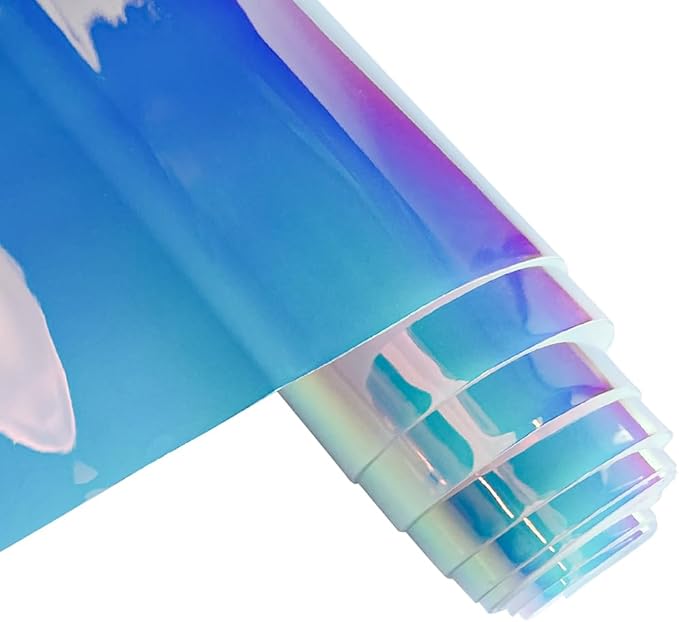 ONEART | 16 Gauge Holographic Iridescent Plastic Vinyl, 16"x54" Transparent Vinyl Fabric-Opal White
