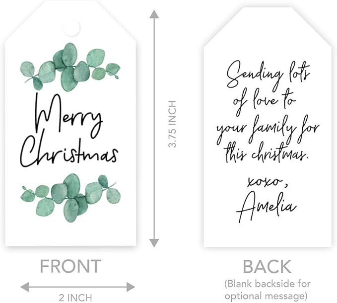 Andaz Press Christmas Holiday Season Classic Gift Tags, Merry Christmas to from Classic Favor Tags, Eucalyptus Leaves Design, for Holiday Events, Parties, and Favors, 60-Pack