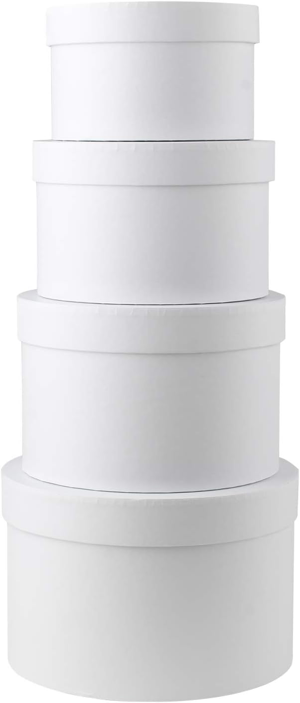 Briful Round Gift Boxes with Lids Set of 4 White Gift Box Assorted Sizes Nesting Gift Boxes for Presents Birthday Bridesmaid Wedding Valentines Christmas Party Favor Boxes