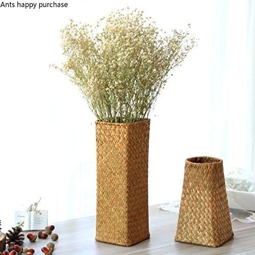 Natural Seaweed Weave Basket Pastoral Rattan Vase Bamboo Weaving Room Flower Arranger Gypsophila Dried Flower Vase Decoration (B)