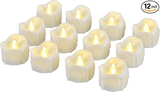 eLander LED Tea Lights Flameless Candle with Timer, 6 Hours on and 18 Hours Off, 1.4 x 1.3 Inch, Warm White, [12 Pack] (New Warm White)