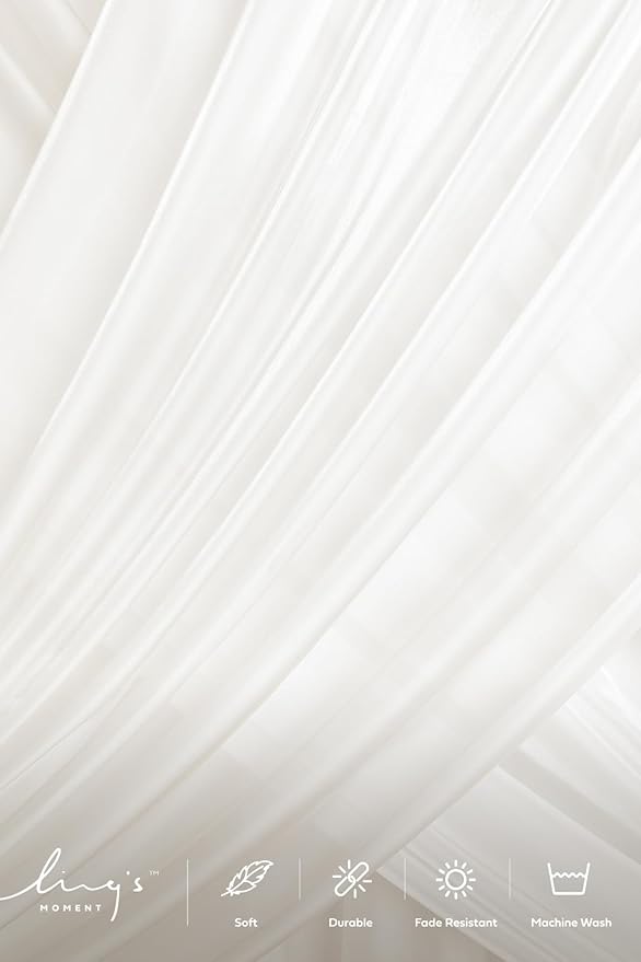 Ling's moment White Backdrop Curtains, 10Ft x 23Ft Long Sheer Wrinkle-Free Background Backdrop Curtain&Table Cloth for Birthday Party Wedding Baby Shower Photo Booth Decor