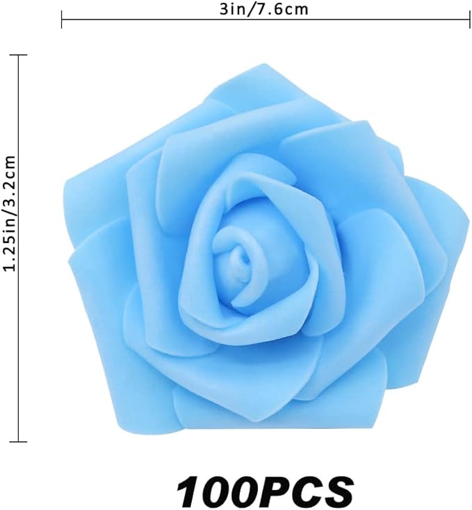 Artificial Rose Flower Heads, 100pcs Blue Roses Artificial Flower Foam Rose for DIY Wedding Bouquets Centerpieces Arrangements Party Baby Shower Home Decor (Stemless,Sky Blue)