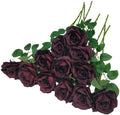 ATFL Burgundy Roses,12 Pcs Burgundy Artificial Flowers,Flower Diameter 4'',Autumn Silk Floral Fake Roses with Stems for Wedding Arrangement Centerpieces Party Home Table Decorations