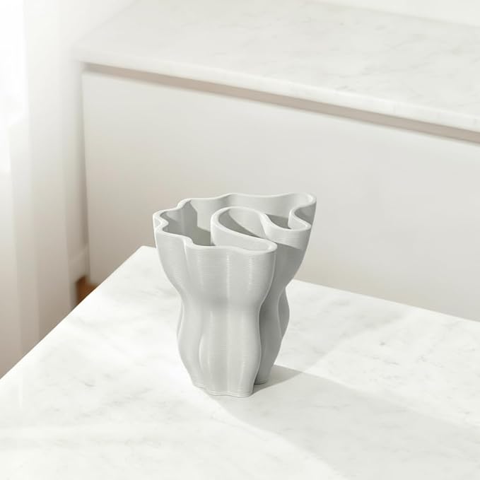 Contemporary White Ceramic Vase, Abstract Irregular Shape Sculptural Accent for Home Decor, Modern Artistic Centerpiece for Coffee Table or Bookshelf