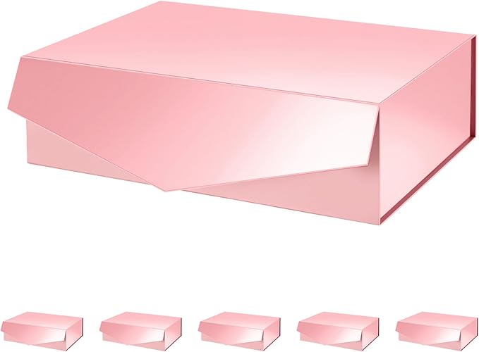 PACKHOME 6 Large Gift Boxes with Lids 13.5x9x4.1 Inches, Sturdy Collapsible Gift Boxes with Magnetic Closure (Glossy Pink)