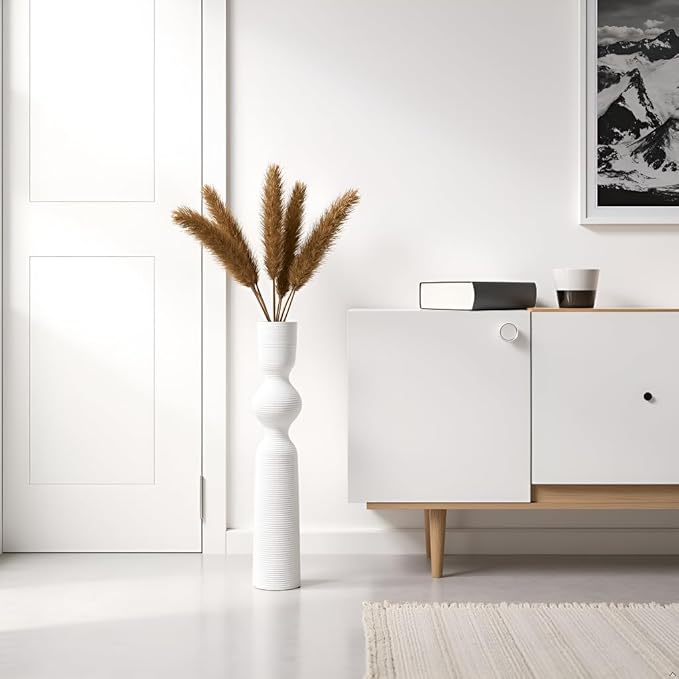White Vases, 23.62'' Tall Floor Vase with 13.5'' Mouth & 4.3'' Base, Ideal for Dried Pampas Grass & Home Decor, Modern Floor Vase for Living Room/Entryway