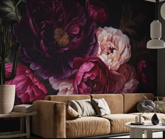 Wall Mural Peel and Stick Vintage Floral Mural- Thick Canvas Waterproof Wallpaper Art for Living Room Bedroom, Large Self-Adhesive Decor (Color-9, 137×98 inch)