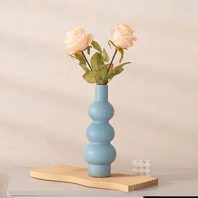 Blue Gradient Ceramic Vase - 3 Tier Gourd Shaped Modern Home Decor, Vase Minimalist Style Suitable for Modern Table & Shelf Home Decor/Living Room/Entryway/Shelf Display (Multi-Tier Design)