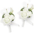 TINGE TIME 2PCS Boutonniere for Men, Groom and Groomsmen Boutonniere for Wedding, Prom, Homecoming, Anniversary, Graduation(White)