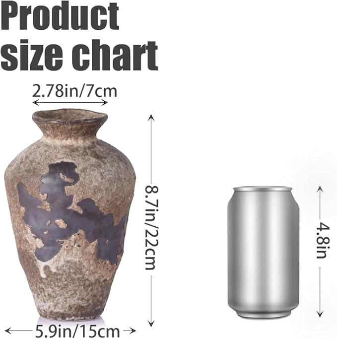 Wabi Sabi Decor Rusty Vintage Vase - 8.7" Tall Rustic Farmhouse Wabi Sabi Vase for Centerpiece, Textured Pottery Flower Vases for Home Decorative, Table, Living Room, Bedroom, Bathroom, Kitchen