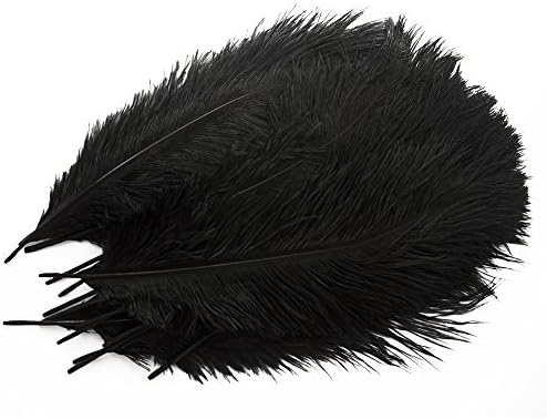 Piokio 20 pcs Natural Black Ostrich Feathers Plumes 12-14 inch(30-35 cm) Bulk for and DIY Clothes Decoration, Gatsby Decorations, Wedding Party Centerpieces