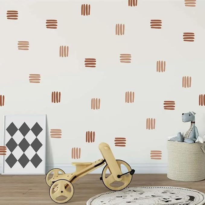 12x36 Inch Set Boho Three Line Brown Wall Decal- Geometrical Shape Themed DIY Boho Mural Set - 24 Pcs Wall Stickers for Kitchen, Nursery, Office Decor - 3.5x2.5 Inch Decals (Boho Line Brown)