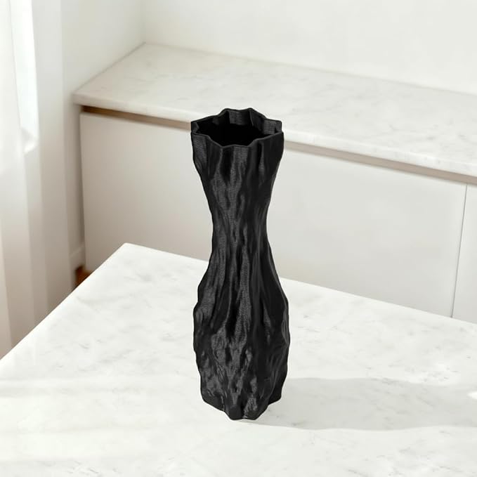 Black Sculptural Ceramic Vase, Modern Irregular Shape Decorative Vase for Home Decor, Minimalist Artistic Tabletop Centerpiece for Living Room Bedroom Office
