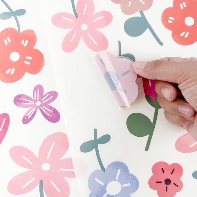 90PCS Pastel Floral Wall Decals – 10 Sheets Peel & Stick Vinyl Wall Stickers (Sizes 2.2"-4.5"), Pastel Removable Boho Aesthetic Flower Wall Art for Nursery, Kids Girls Bedroom, Dorm & Home Decor