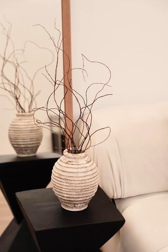 Ceramic Rustic Vase for Decor - 8.4Inch Farmhouse Vases - Decorative Vase for Home Decor, Boho, Wabi-sabi - Oatmeal Milkshake