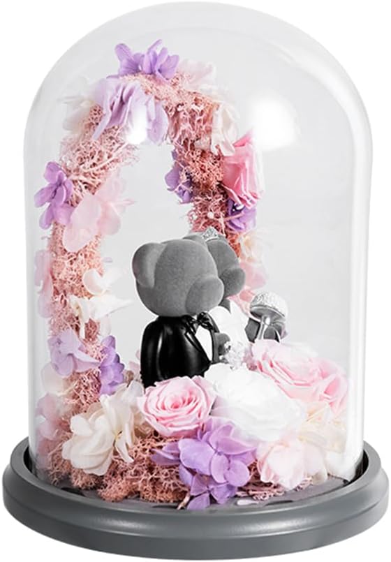JoyFlower Preserved Flower Rose Gift Rose Bear Gift Box, Wedding Gifts for Friend, Teddy Bear Rose Gift Box for Wedding Decortion, Rose Bear Gift for Women, Flower Bear Gift for Wedding Decor