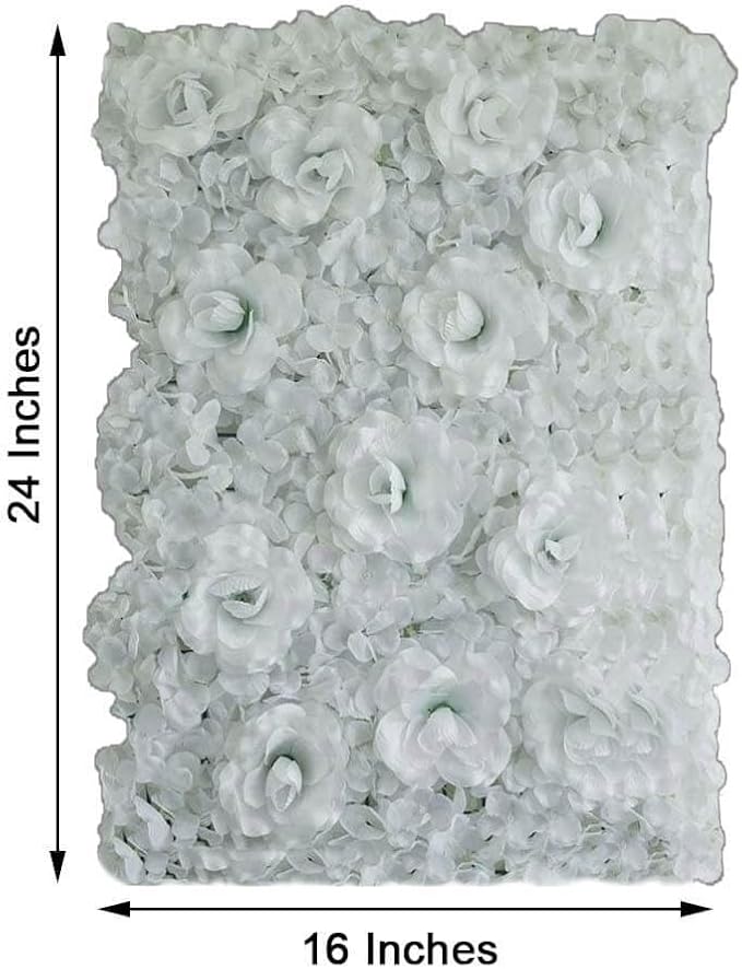 Efavormart 4 Pack 11 Sq ft. UV Protected White 3D Silk Rose & Hydrangea Flower Panel Wall Mat for DIY Party Centerpieces Decor